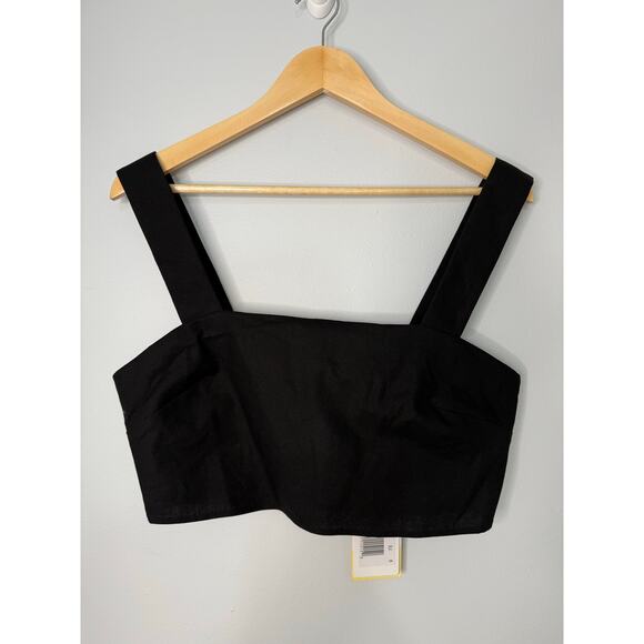 kourt Taylar Cropped Linen Blend Minimalist Casual Stylish Black Top 8 - Picture 3 of 8